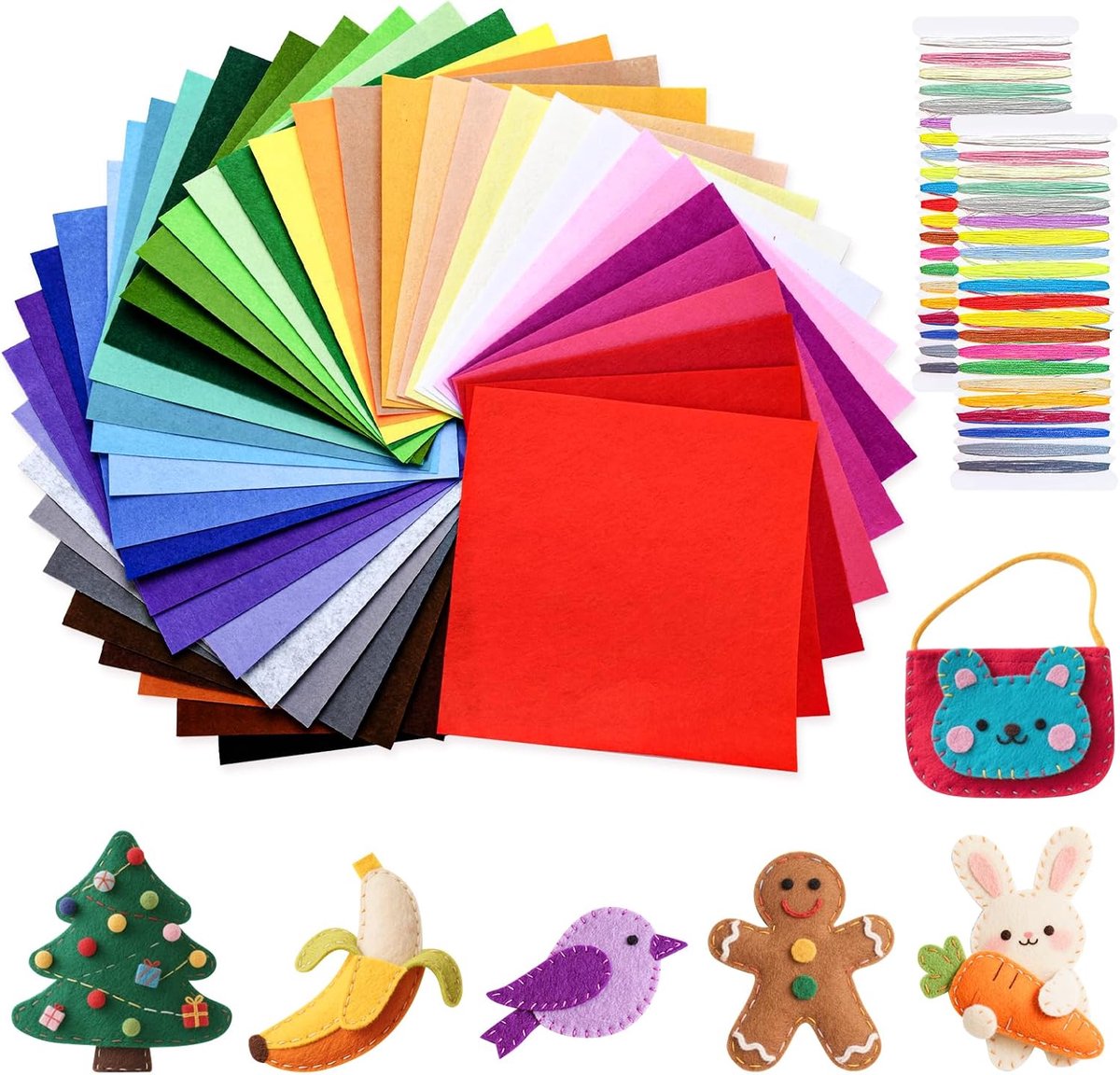 Knutselvilt, 40 stuks, 30x30 cm, viltstof, voor knutselen, DIY-project, viltdoek voor kinderen, startset, vilplatten voor handwerk, naaien, handleiding, decoratie, kleurrijk