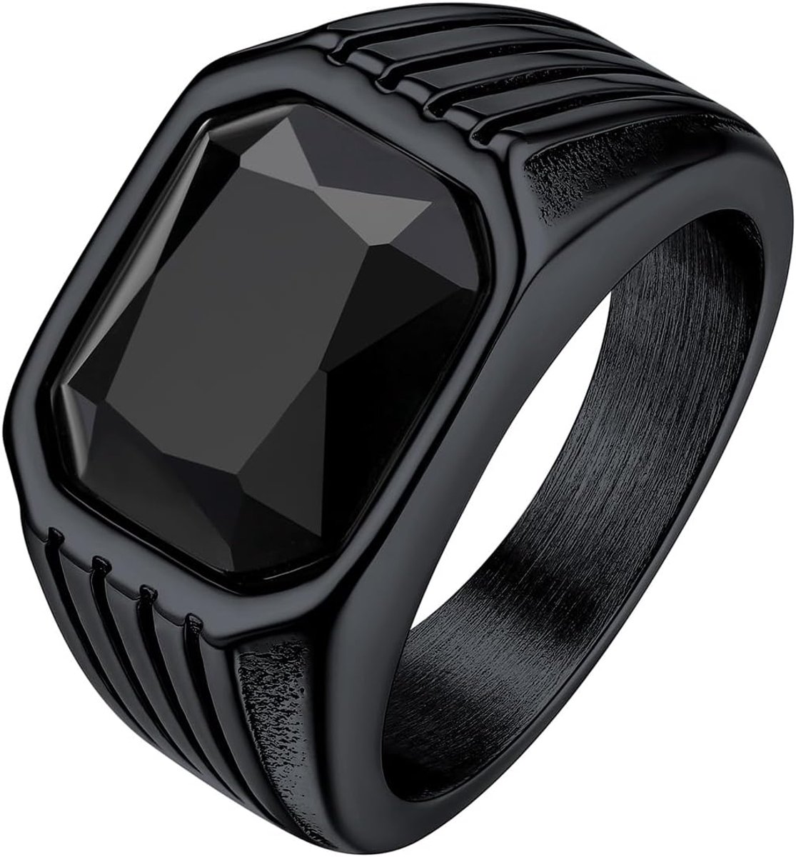 Ringen voor heren, dikke zegelring voor heren, ring met synthetische edelstenen, maat 54-82, met geschenkdoos