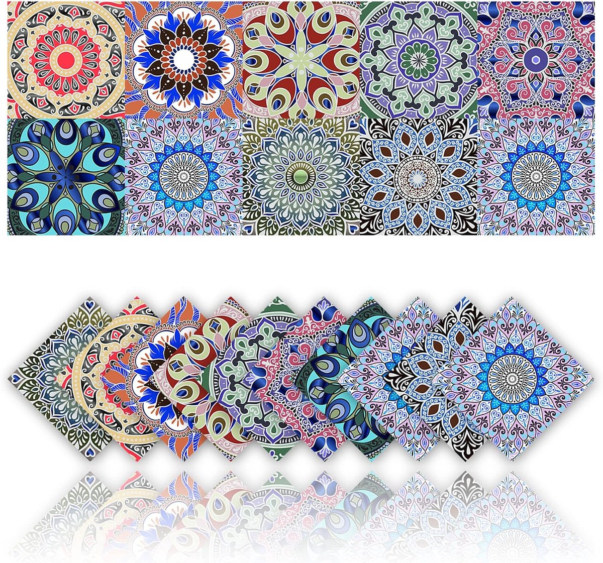 Tegelstickers, waterdicht, pvc, zelfklevend, wanddecoratie, badkamer, keuken, wandstickers, Boheemse mozaïekstijl, wooncultuur (10 x 10 cm), 20 stuks