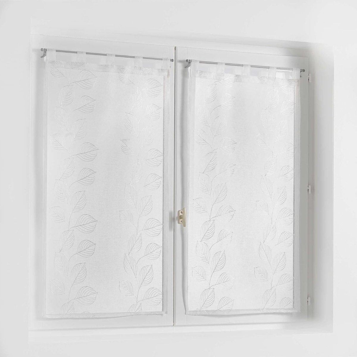 D'Intérieur Edenia gordijn, recht, lussen, 2 x 60 x 160 cm, zandkleurig, geborduurd, wit