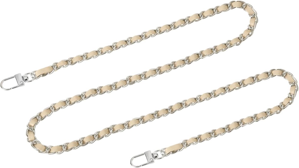 Tasketting, portemonnee-kettingriem, 100 cm, tassenriem, handtasketting, portemonneeriem met gespen voor schouder, crossbody tassen, reserveriemen (kaki-riem + zilveren ketting)
