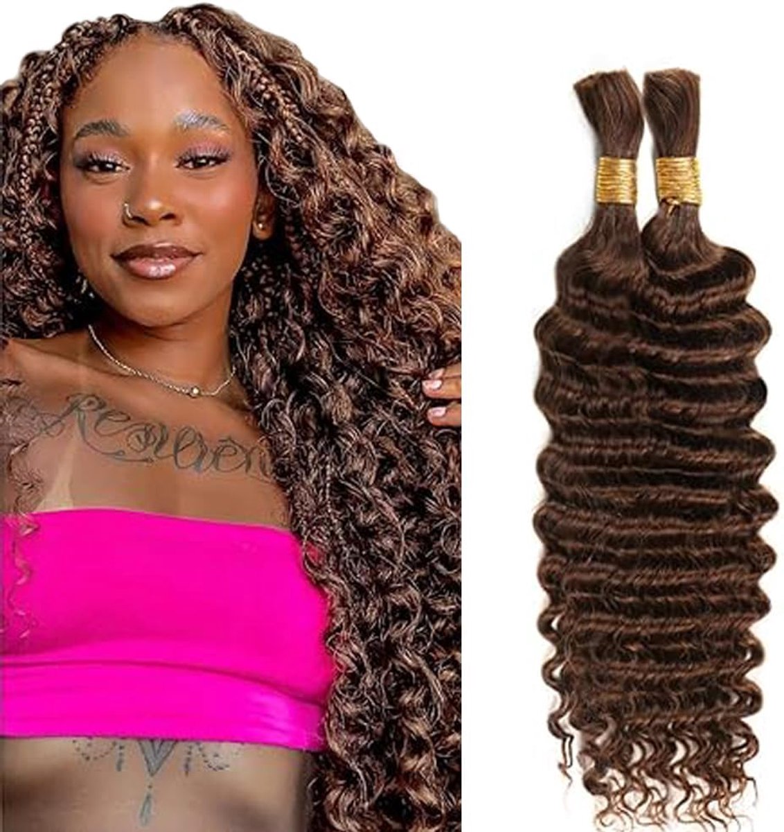 Wave Bulk Human Braiding Hair Menselijk Haar Extensions Total 100g 2 Bundles Human Hair Extension Unprocessed No Weft Chocolate Brown for Women 16 16 Inch