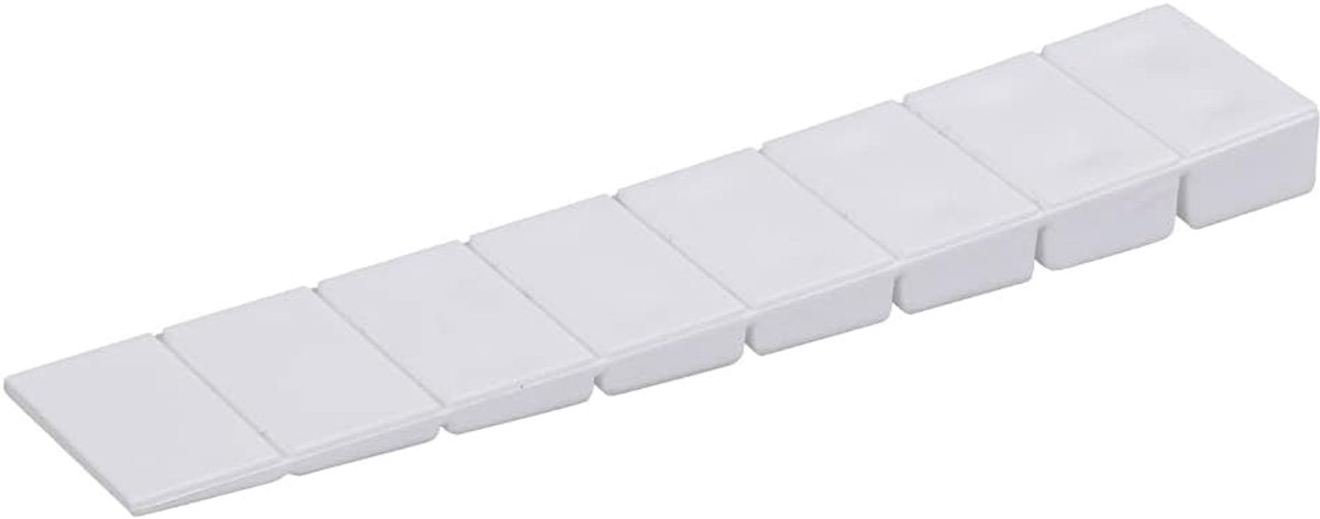 Kunststof set - deurstopper - robuuste wig 25 stuks - onderlegkeggen 20x100x8mm - universele kunststof wiggen - meubelwiggen wit kleur - wiggen met 8 regelniveaus