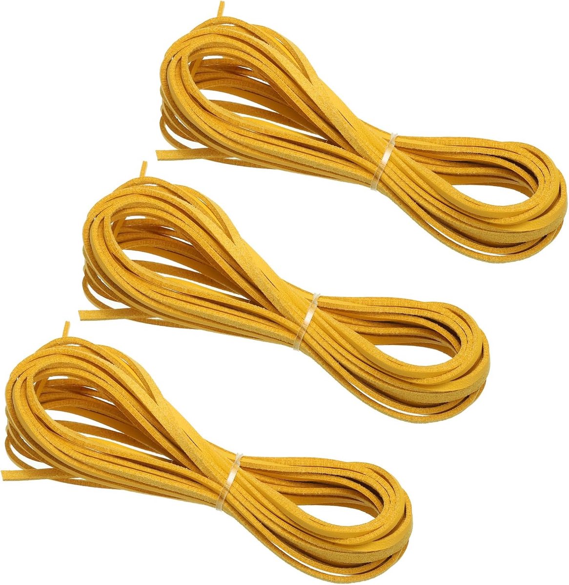 Kunstsuède lederen koord, 3 rollen 3 mm x 5,5 meter platte synthetische lederen strips voor ketting armband sieraden kralen doe-het-zelf ambachten, geel (totaal 16,5 meter)