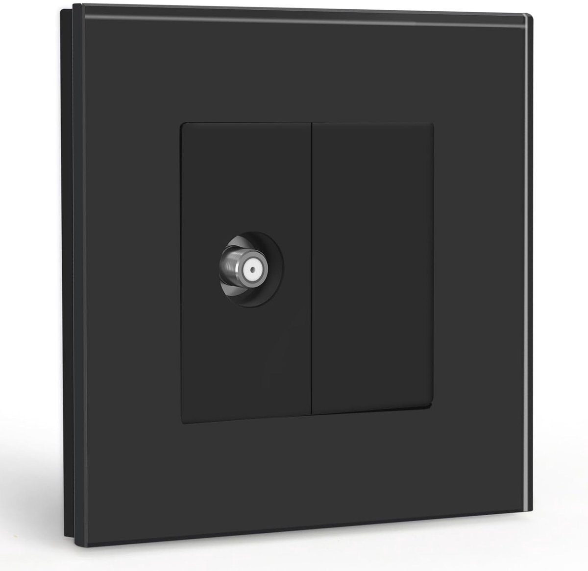 Wandstopcontact EU Standaard 1/2 Satelliet Stopcontact Inbouw en 1/2 Blanco Paneel met Glas Frame Zwart 86mm