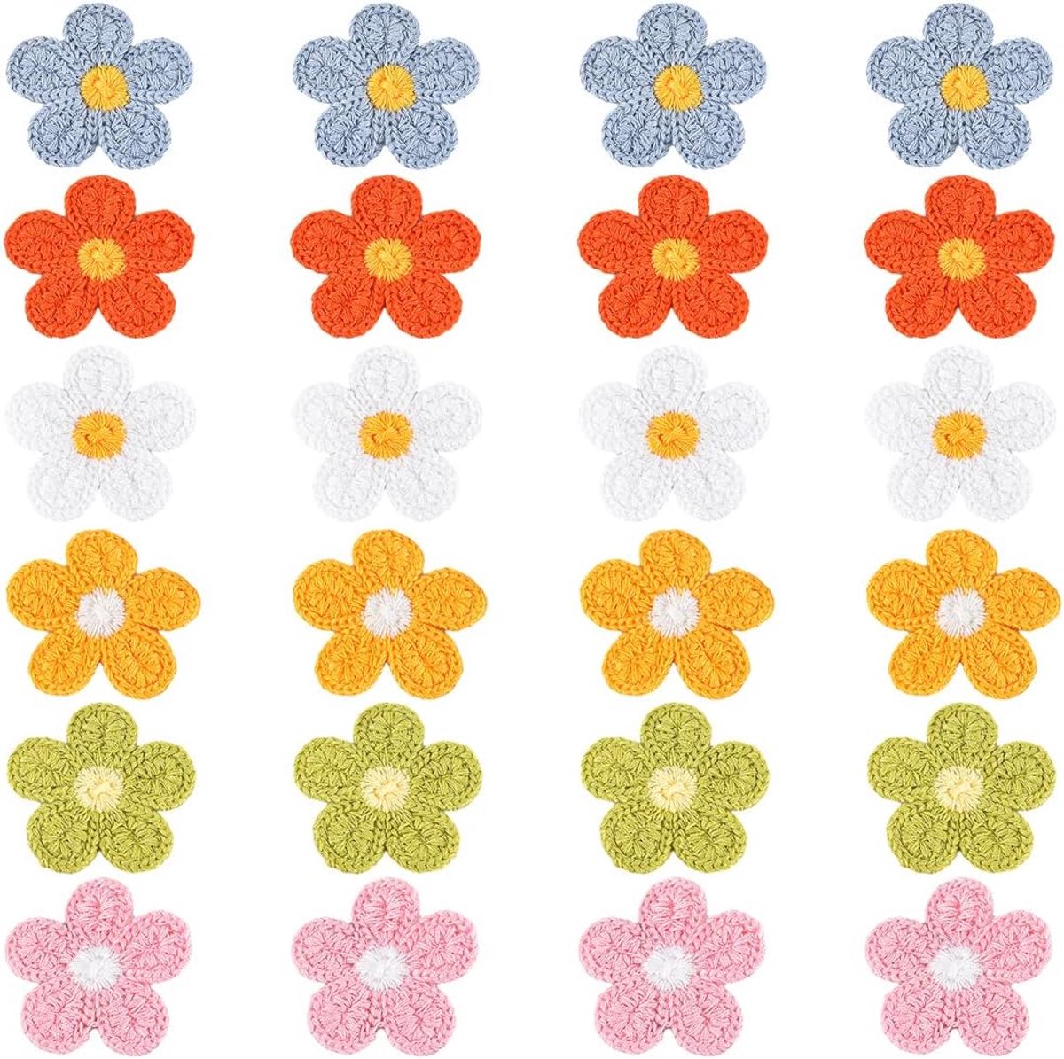 24 stuks Haak Bloemen Applique Bloem Naaien Patches Bloem Decoratieve Patches Voor Diy Ambachten Kleding Jurk Jeans Tassen Hoeden Schoenen Haaraccessoires - 6 Kleuren Stijl 1