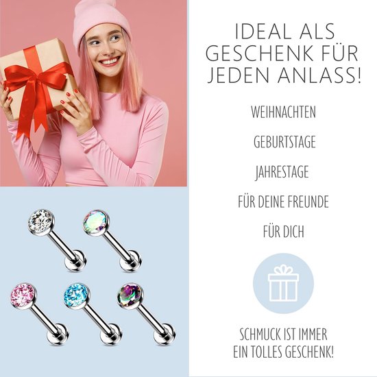 Piercing titanium zirkonia zilver push-up zonder schroefdraad kraakbeen helix tragus piercing lip universele piercing bal plat — afbeelding 3