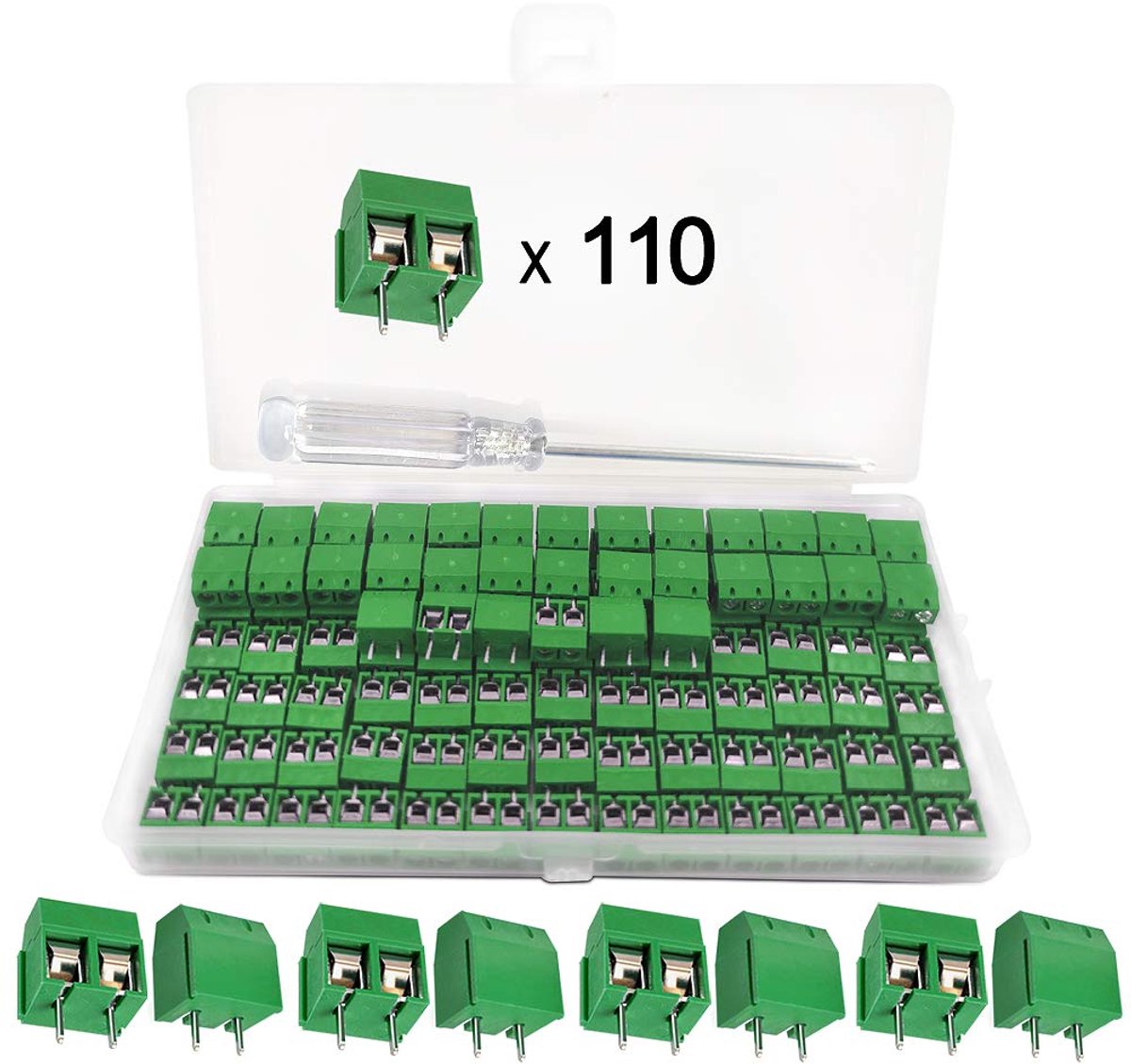 110 Stuks Terminal Block Connector, 5mm Pitch 2-Pin PCB Montage Schroefklemmenblok Connector voor Arduino (110 x 2-Pin)
