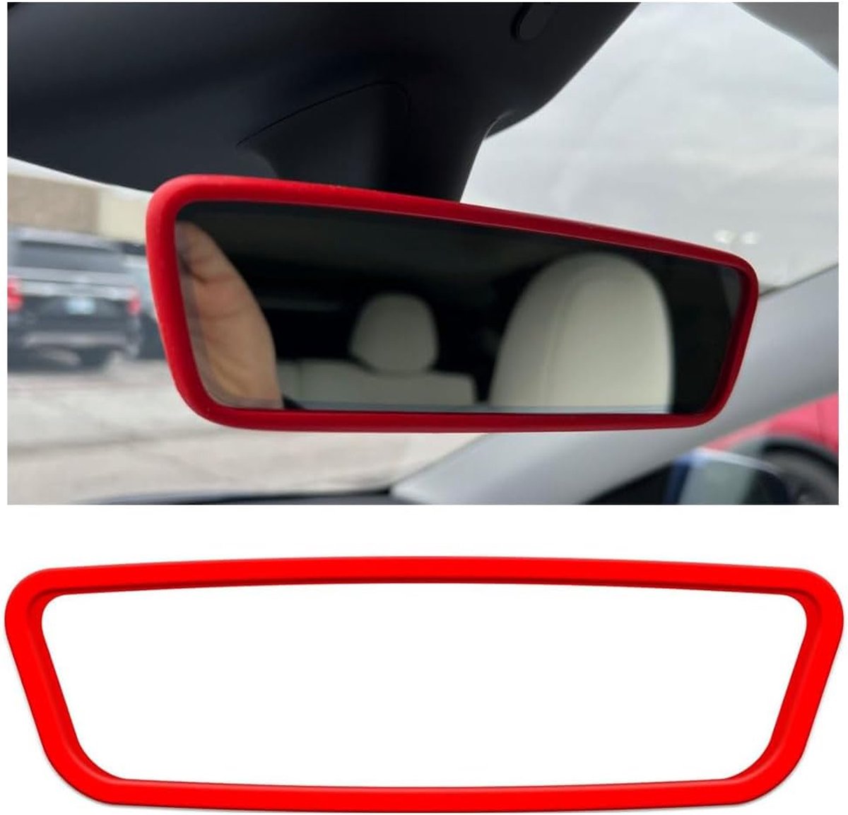 Achterzijde spiegel beschermer frame, Silicone Auto Interieur Achteruitkijkspiegel Cover rand beschermhoes compatibel met model 3 Model Y, Leuke Autotoebehoren (Rood)