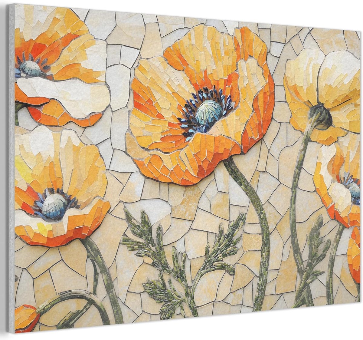 "MuchoWow© Vilten Wanddecoratie 60x40 cm Kamer Decoratie Woonkamer Slaapkamer Room Decor Wanddeco Felt Wall Art Klaprozen - Oranje - Mozaïek - Bladeren"