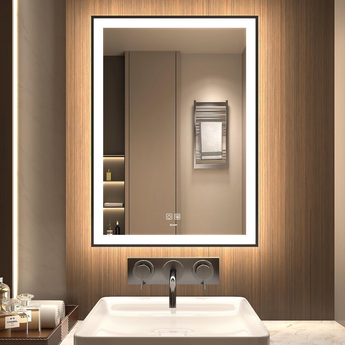 Led-badkamerspiegel, wandgemonteerde make-upspiegel, modern, groot, condensvrij, IP44, waterdicht, verticaal en horizontaal (50 x 70 cm)