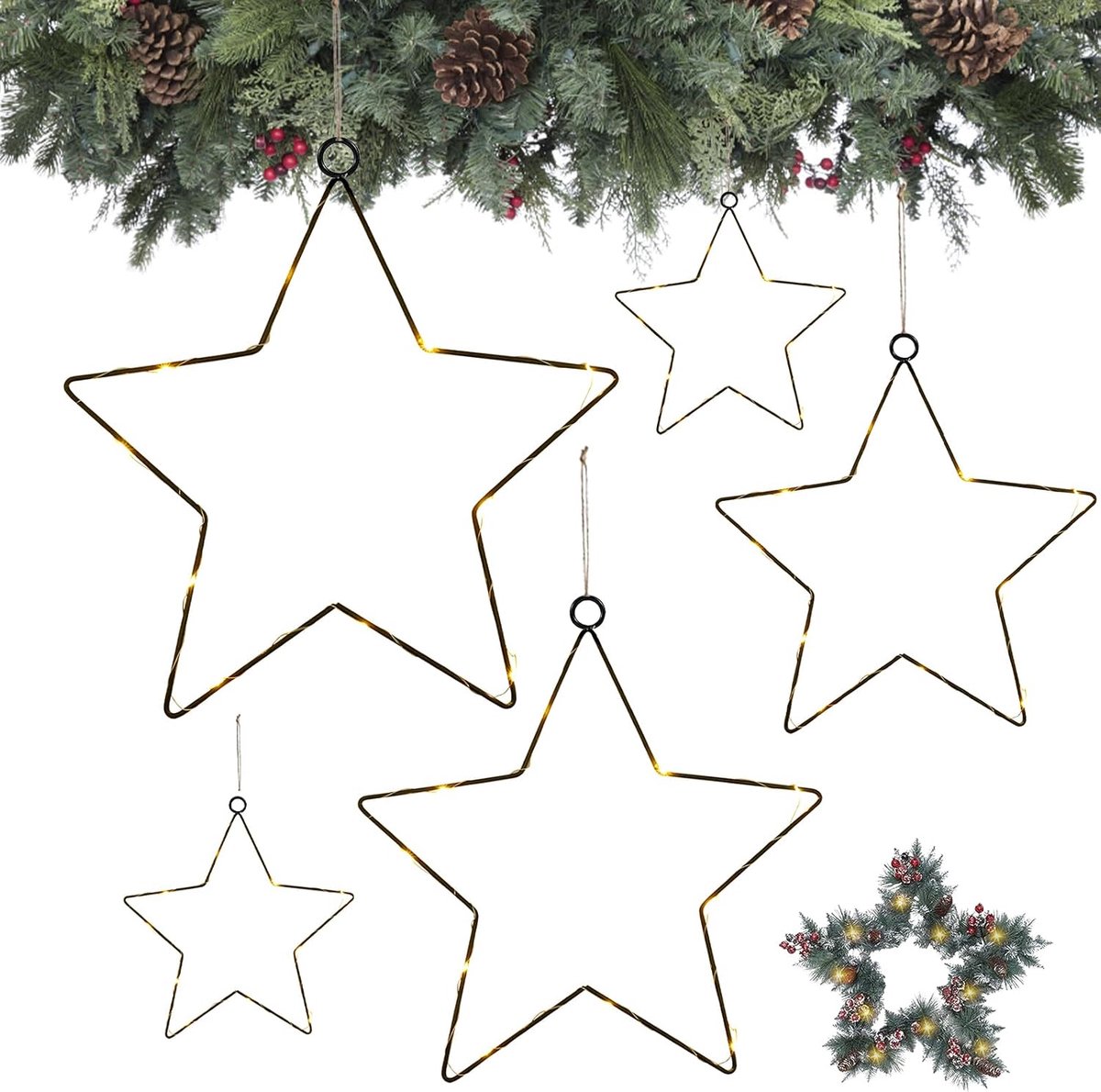 6 metalen ster zwart kerstdecoratie kerst zwart metalen sterren om te knutselen ster krans frame pentagramvormige kransringen bloemenkrans