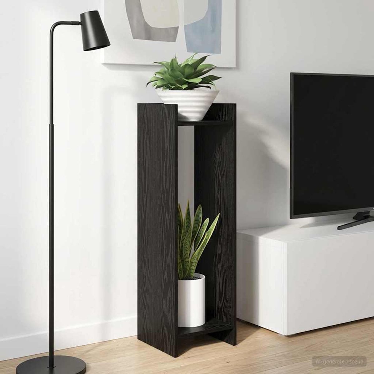 2 stuks, van technisch hout, zwart, 30 x 30 x 100 cm, verticaal plantenrek met open frame, voor woonkamer, ruimtebesparend