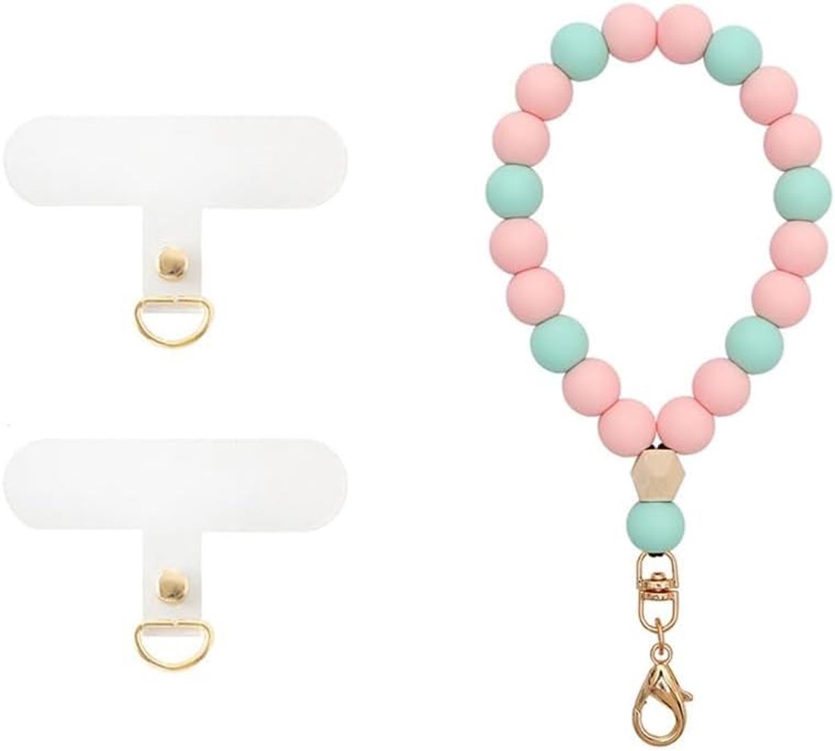 Telefoonketting met parels, acryl, glanzend, kleurrijk, universele hanger met afstandhouder, transparant, bescherming tegen vallen en diefstal