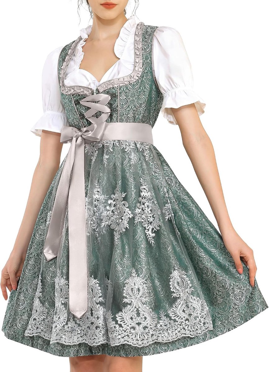 Dirndl Dames Midi Klederdrachtjurk Oktoberfest Klederdrachtmode Klederdrachtrok Germandress incl. Dirndlschort Dirndlblouse Blauw Groen Abrikoos