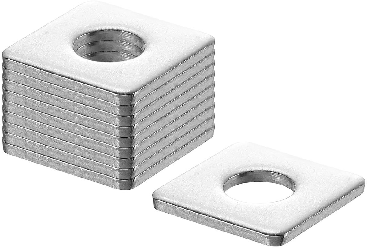 Vierkante sluitringen, M12 x 30 x 30 x 2 mm, 304 roestvrij staal, afdichtringen, zilverwit, vierkante schijven, platte sluitringen voor schroeven, moeren, schroefdraadstang