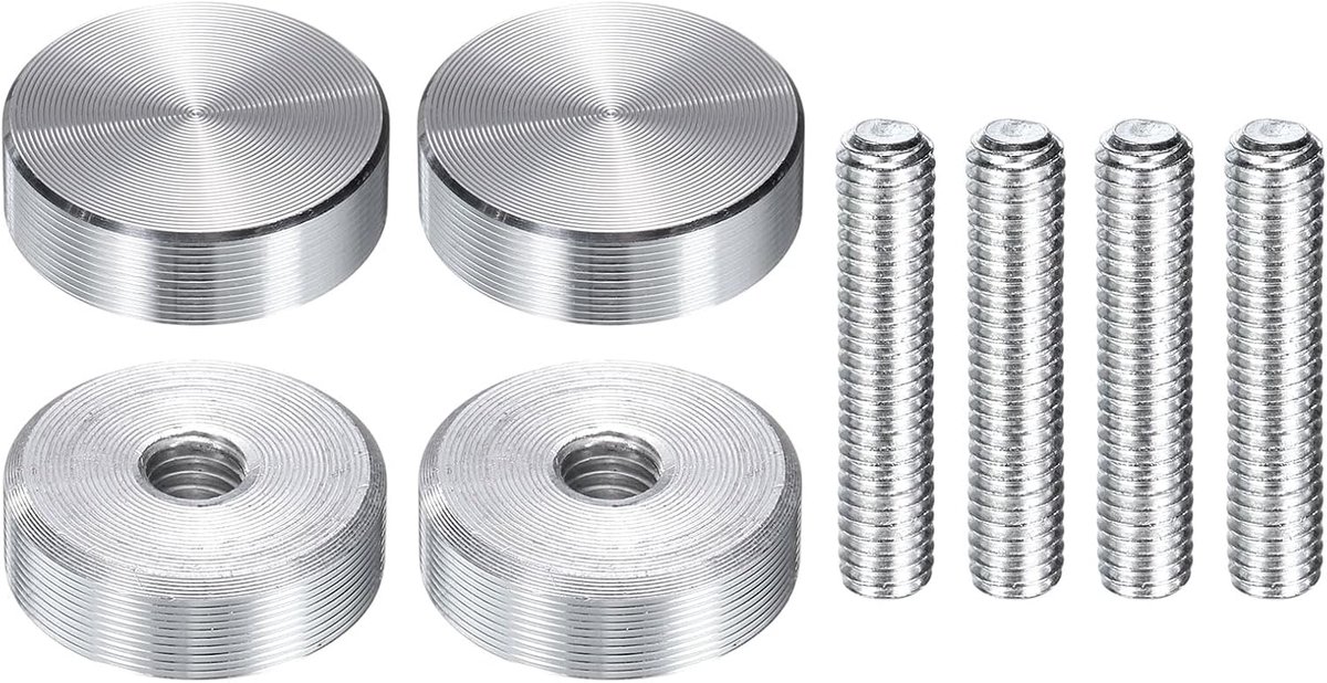 4 stuks ronde aluminium schijven, M6-schroefdraad, 20 mm diameter, aluminium cirkelschijf-glasplaatadapter voor glazen tafelmeubels, salontafels, zilver