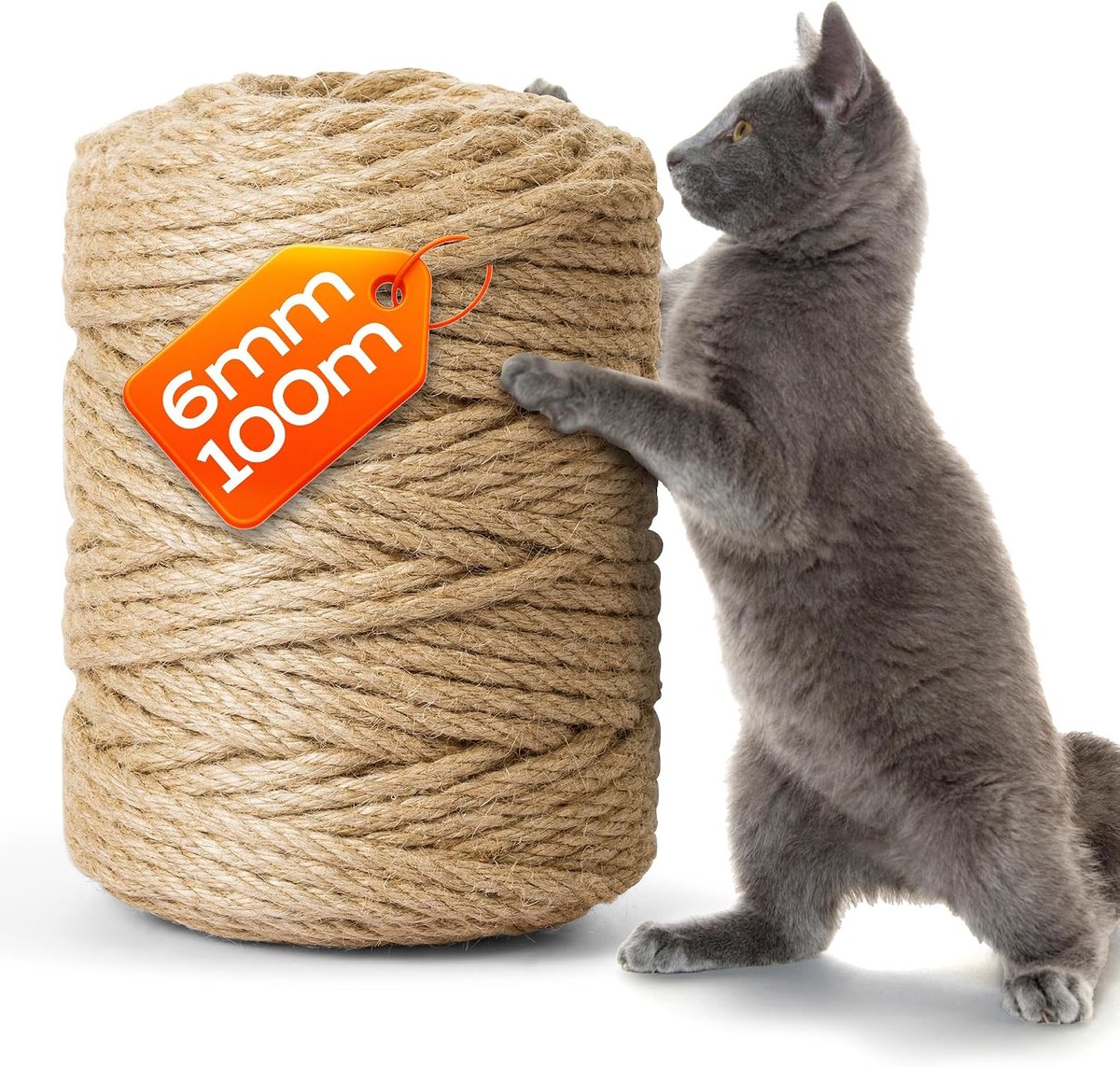 Touw 6 mm x 100 m - Geurloos Dik natuurlijk sisaltouw, speciaal ontworpen voor kattenbomen. Ideaal voor doe-het-zelfprojecten en decoratie binnen en buiten