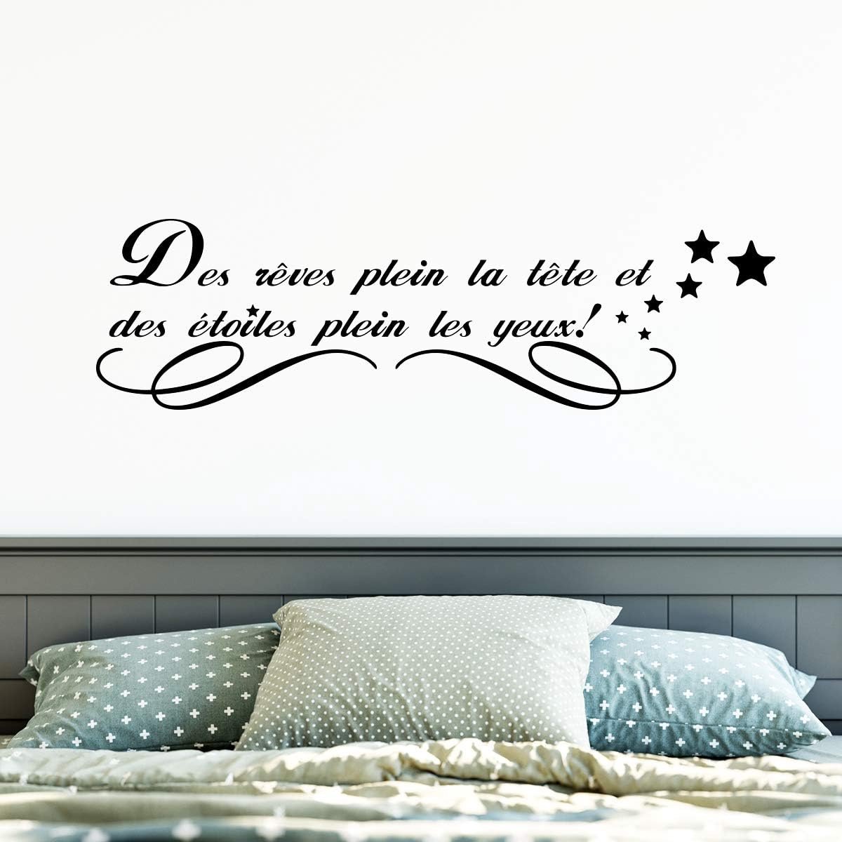 Muursticker met citaat, zwart, zelfklevend, "Droom vol kop...", wanddecoratie, waterdicht/afneembaar, 25 x 75 cm