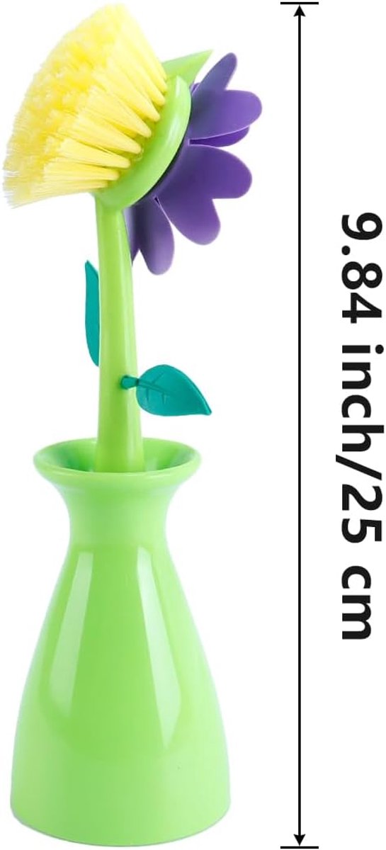 2 stuks bloemvormige reinigingsborstels met afneembare handgreep voor keuken, badkamer, toilet, kom, vaat, potreiniger, groen — afbeelding 4