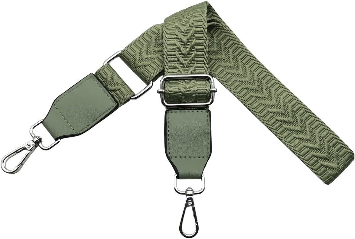 Tassriemen om te wisselen, schouderriem voor tassen, breedte 3,8 cm, met zilveren karabijnhaak, handtasriemen, leren schouderriem voor handtassen dames, schoudertas, groen, U2-03