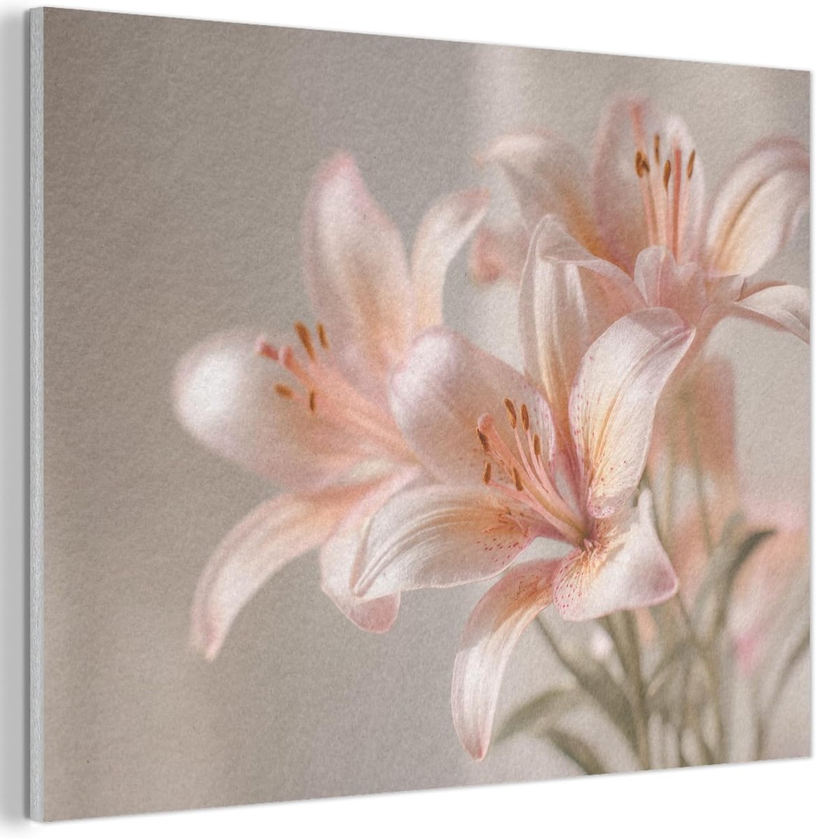 "MuchoWow© Vilten Wanddecoratie 80x60 cm Kamer Decoratie Woonkamer Slaapkamer Room Decor Wanddeco Felt Wall Art Lelies - Meeldraden - Roze - Wazig"