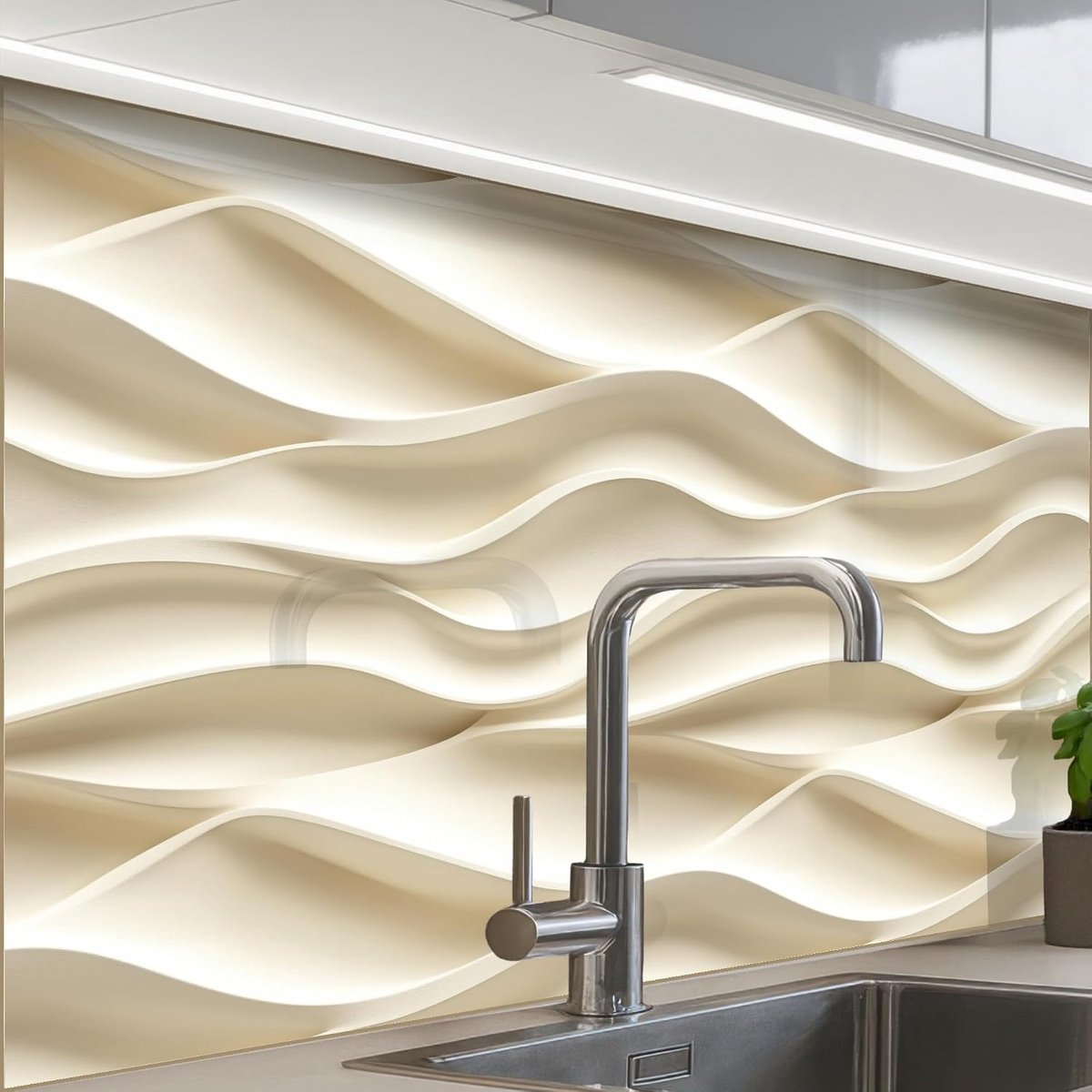 Keukenachterwand 60x80 cm zelfklevend keuken decoratie accessories home kitchen spatscherm Lijnen - Golvend - Crème