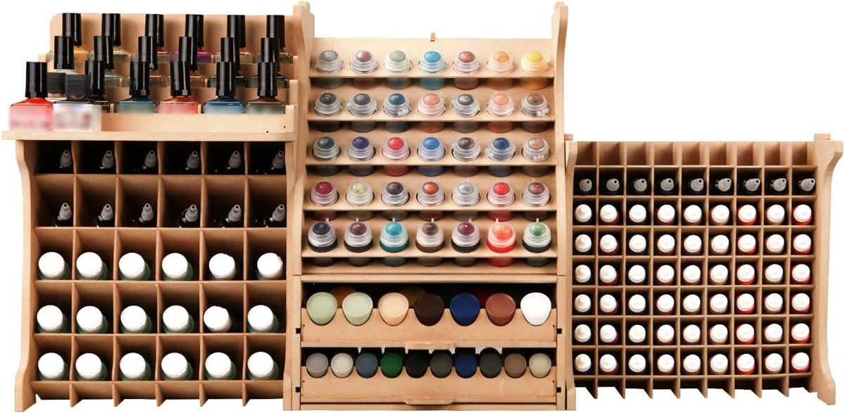 Opbergrek voor kunststof modelbouwgereedschap, grote capaciteit, verfcombinatierek, MDF-materiaal, geschikt voor 211 flessen verf, DIY-inkt, geschikt voor Tamiya/Mr. Hobby/Vallejo/Citadel GKPS