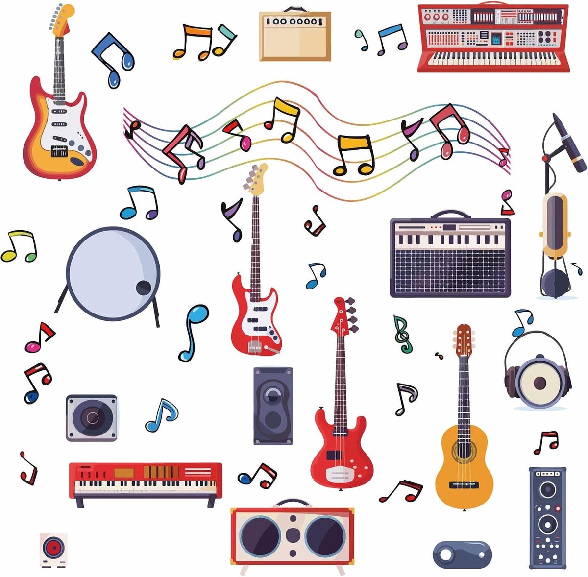 8 Vellen Muzikale Noten Raamsticker Grote Muziek Citaat Muursticker Decoratie PVC Zelfklevende Instrumenten Gitaar Piano Venster Klampt voor Glas Venster Trap Slaapkamer Woonkamer TV Muur