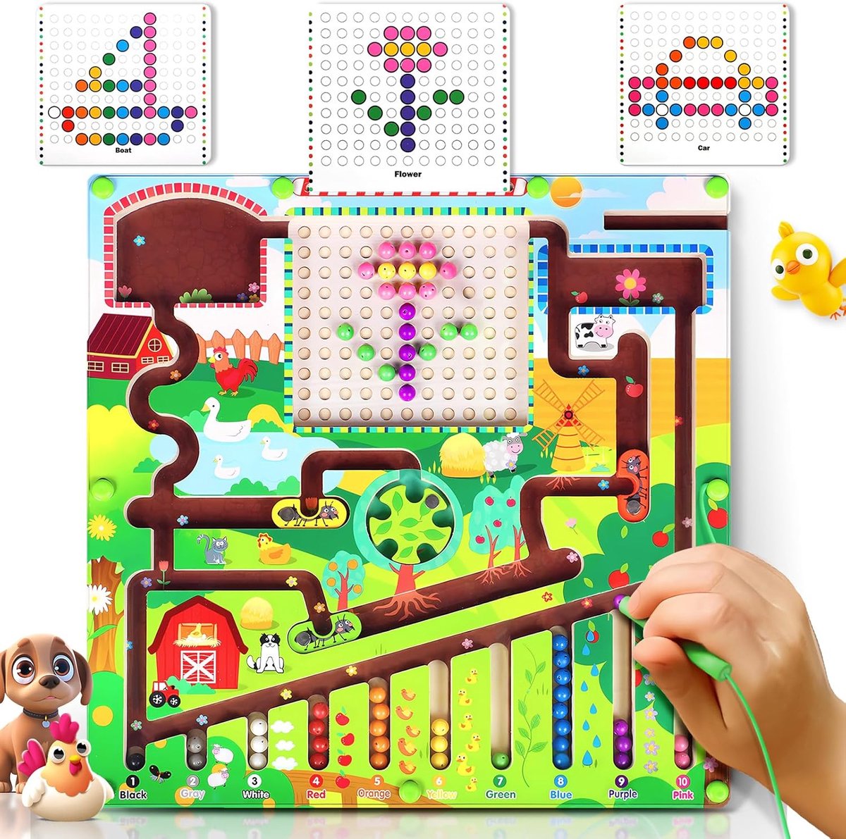 Spellen 3 4 5 6 jaar, magnetisch labyrint voor kinderen met cijferkleur, leer de kleuren telspel, fijne motoriek fijne leerspellen, cadeau voor meisjes en jongens