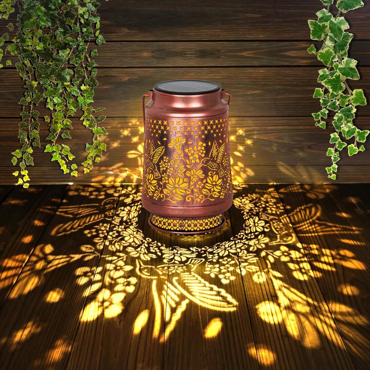 Lantaarn op zonne-energie voor buiten, 1 stuk, metalen lantaarn op zonne-energie, warmwit, led, weerbestendig, vintage zonnelamp voor buiten, hangend, tuin, patio, camping, gazondecoratie