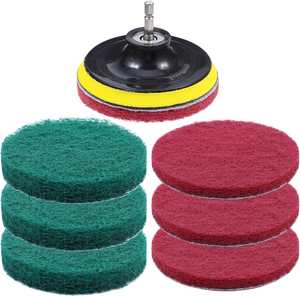 Complete 9-delige Boor Schrobborstel Set voor Huishoudelijke Reiniging met 4 Inch Borstels, Geschikt voor Keuken en Badkamer, Inclusief Rode en Groene Pads en Universele Aansluiting