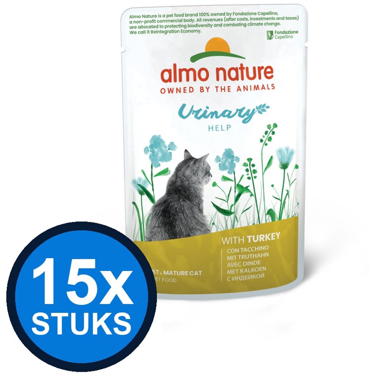15x Almo Nature Holistic cat pouch urinary help kalkoen 70gr