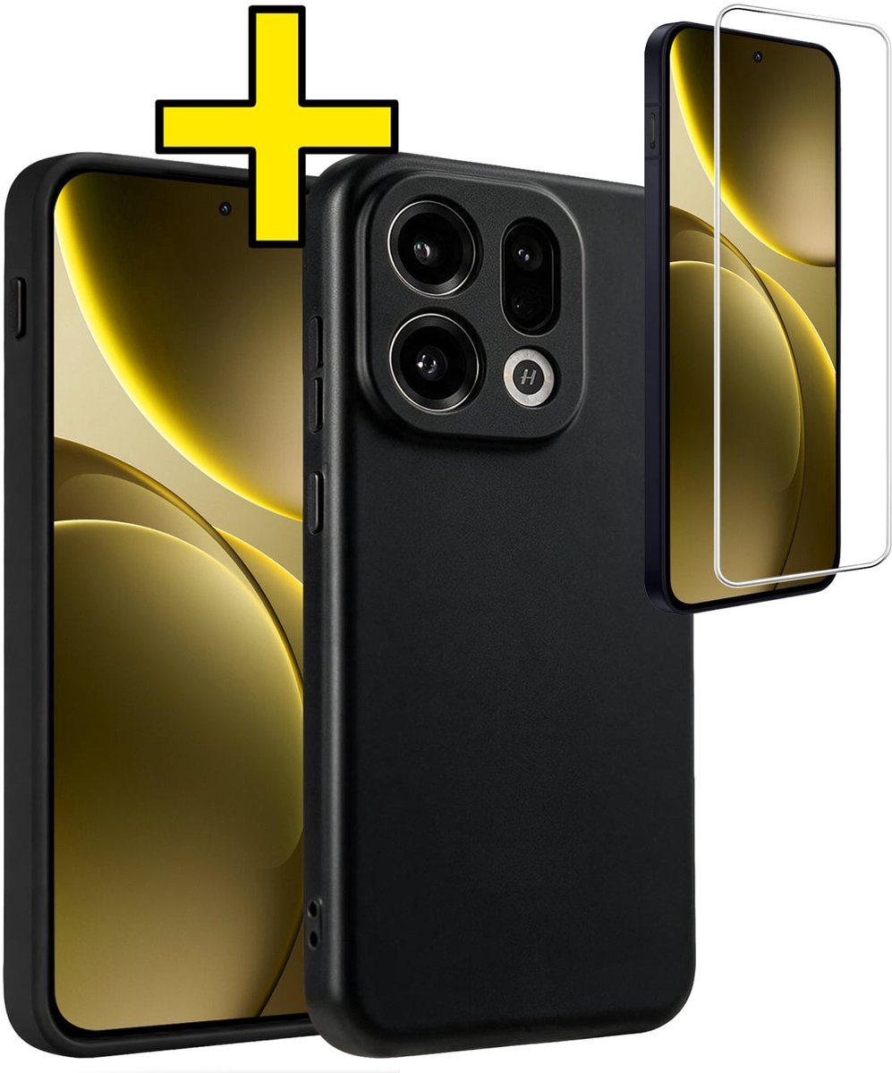 Hoesje - Met Screenprotector - Geschikt voor OPPO Find X9 - Sterk & Shockproof - Back Cover - Siliconen Case - Telefoon Hoes - Telefoonhoesjes - Zwart