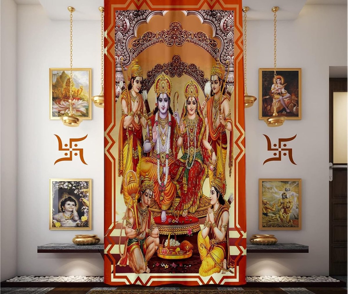 Digitale Grommet Gordijnen voor Pooja Ruimte Multicolor 4x7 Feet
