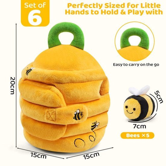 Babyspeelgoed, 6-12 maanden, pluche dier bij met bijenkorf, rammelaars, plooien, spiegel, sensorisch Montessori-speelgoed voor baby's, cadeau voor baby's van 1 jaar van casalora — afbeelding 4