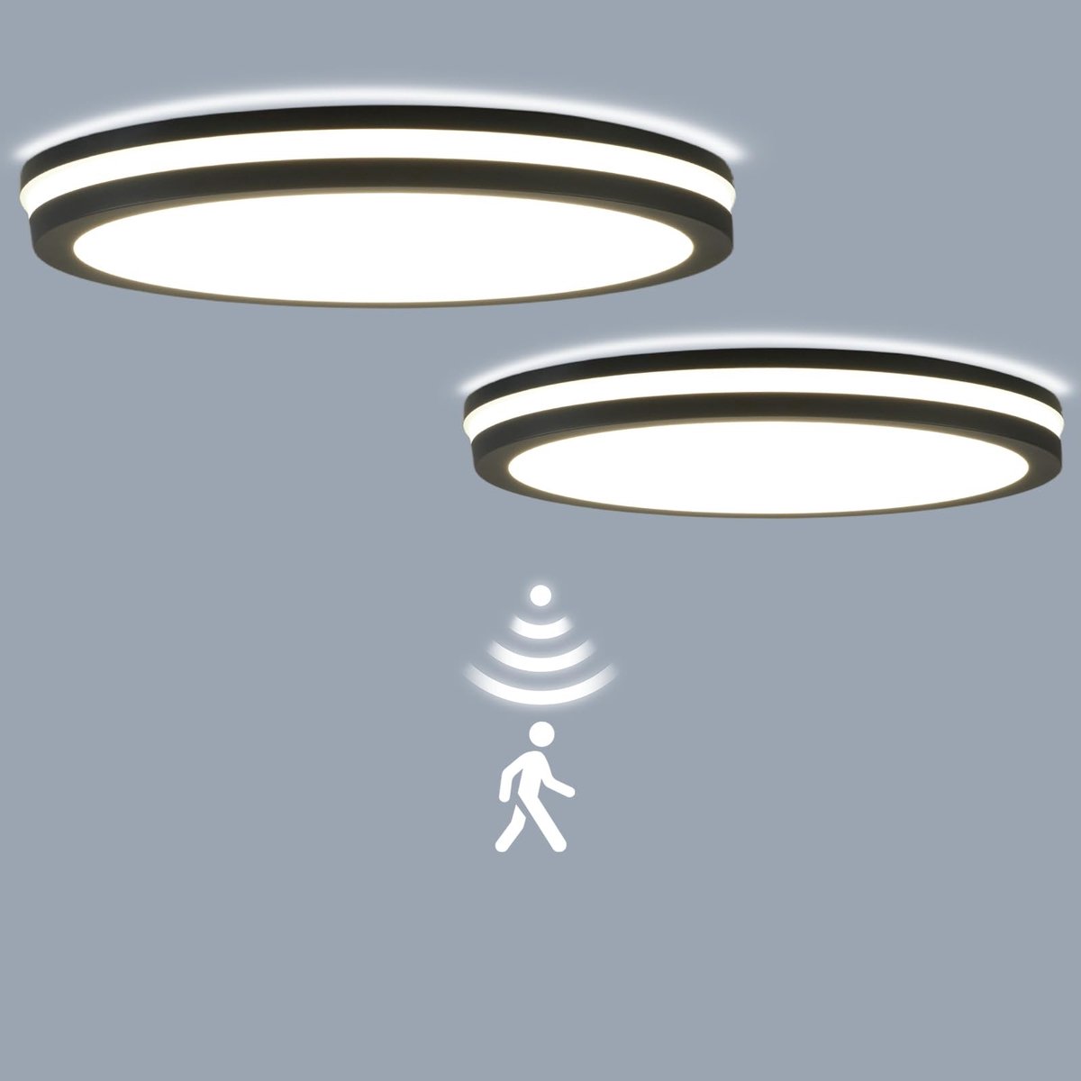 Elzusha - Set van 2 LED Plafondlampen met Bewegingssensor IP65 Waterdicht - 30W 4500lm Rond 26cm