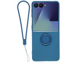 Avizar Hoesje Geschikt voor Samsung Galaxy Z Flip8 Soft-Touch met Ringstandaard en Bandje, Blauw