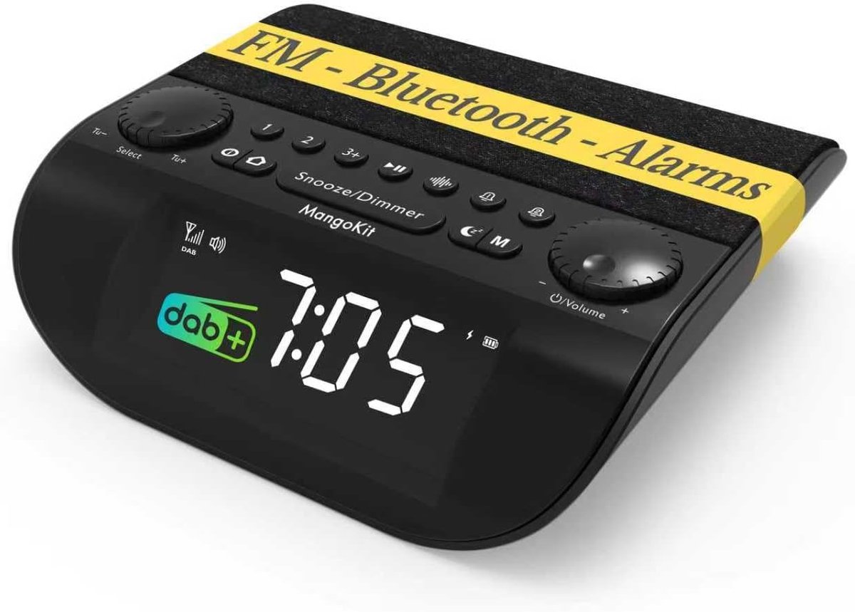 Up-Pro nachtkastje-wekkerradio met DAB+ en Bluetooth - dubbel alarm - 90 dB luid alarm voor zware slapers - snooze - witte ruis - stereoluidsprekers - groot - volledig dimbaar display