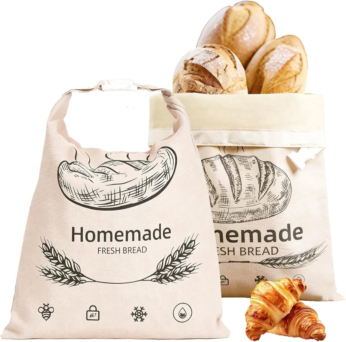 Broodzak van bijenwas - Multicolor - 40 x 32 cm - Wasbare en Herbruikbare Zak voor Vers Brood - Set van 2