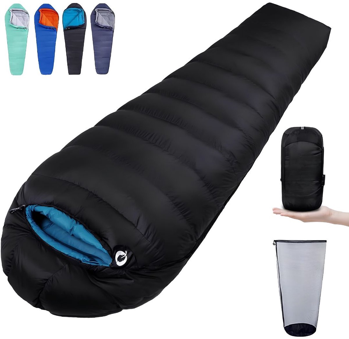 JCP® Slaapzak - Slaapzakken voor Volwassenen - Ideaal voor Kamperen & Outdoor Survival - Zwart - 210cm x 75cm x 8cm