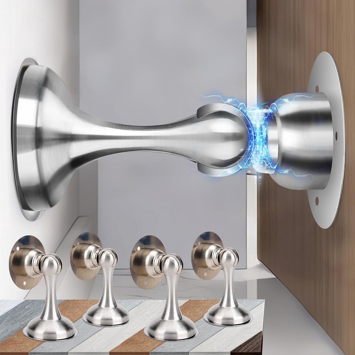 KZQ Magnetische Deurstopper 4 Stuks, Roestvrij Staal, Zelfklevend op Vloer, Zonder Boren, Sterke Magneet voor Onderkant Deur