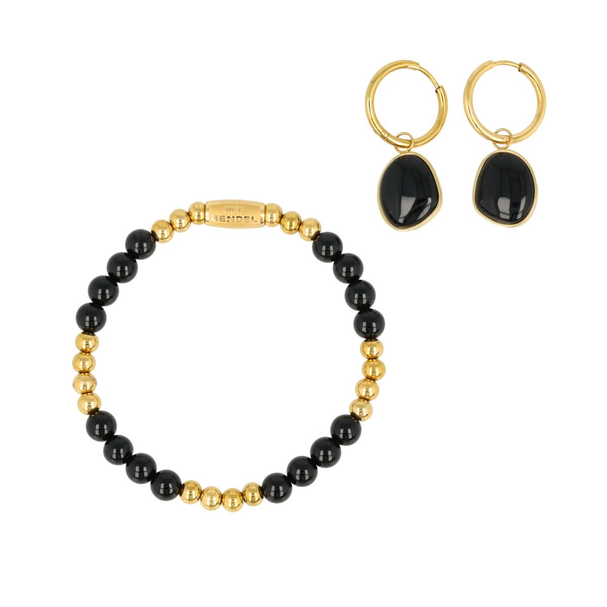 My Bendel - Onyx Sieraden Set - Goudkleurig - met Luxe Cadeauverpakking | Sieraden Voor Dames