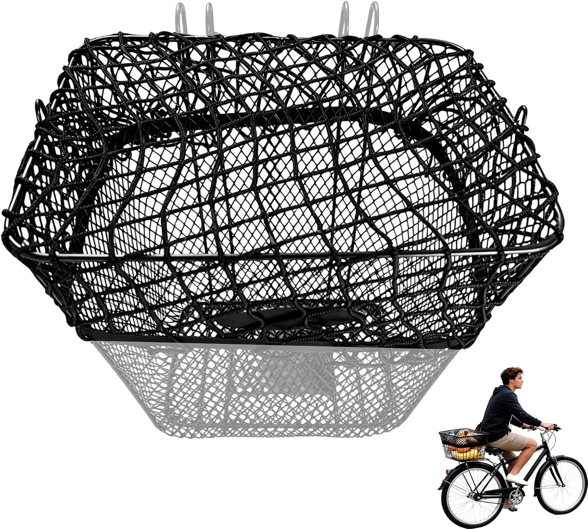 Elastisch bagagenet voor fietsmand en bagagedrager, ideaal voor het veilig vervoeren van boodschappen en ladingen, universeel stretchnet voor fietsen