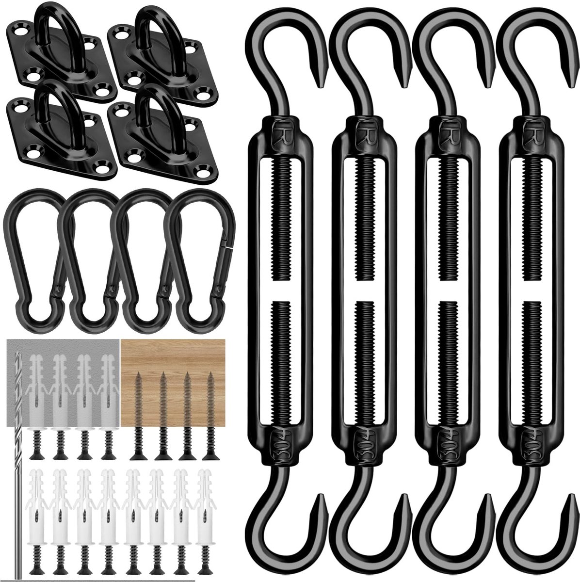 Schaduwdoek Bevestigingsset - 304 RVS Hardware Kit 5 inch - Heavy Duty Montage Accessoires voor Rechthoekige & Driehoekige Zonneschermen - Complete Set voor Tuin, Terras & Balkon