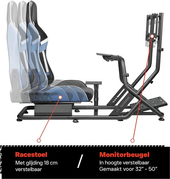 Racestoel cockpit - Sim race stoel - Race simulatie - Volledig verstelbaar - 136 x 71 x 108 cm - Zwart — afbeelding 4
