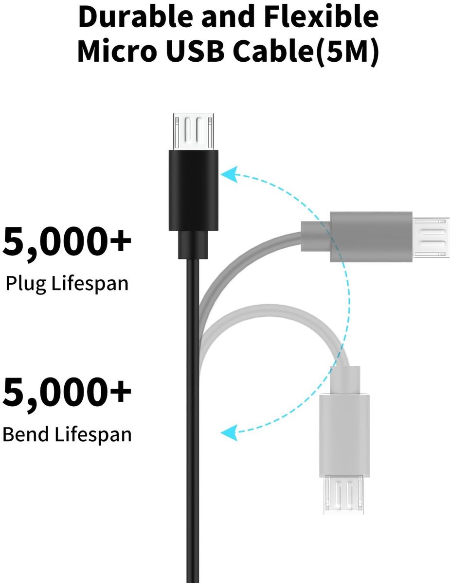 SolidKeus - 5m Micro USB Oplaadkabel voor Beveiligingscamera