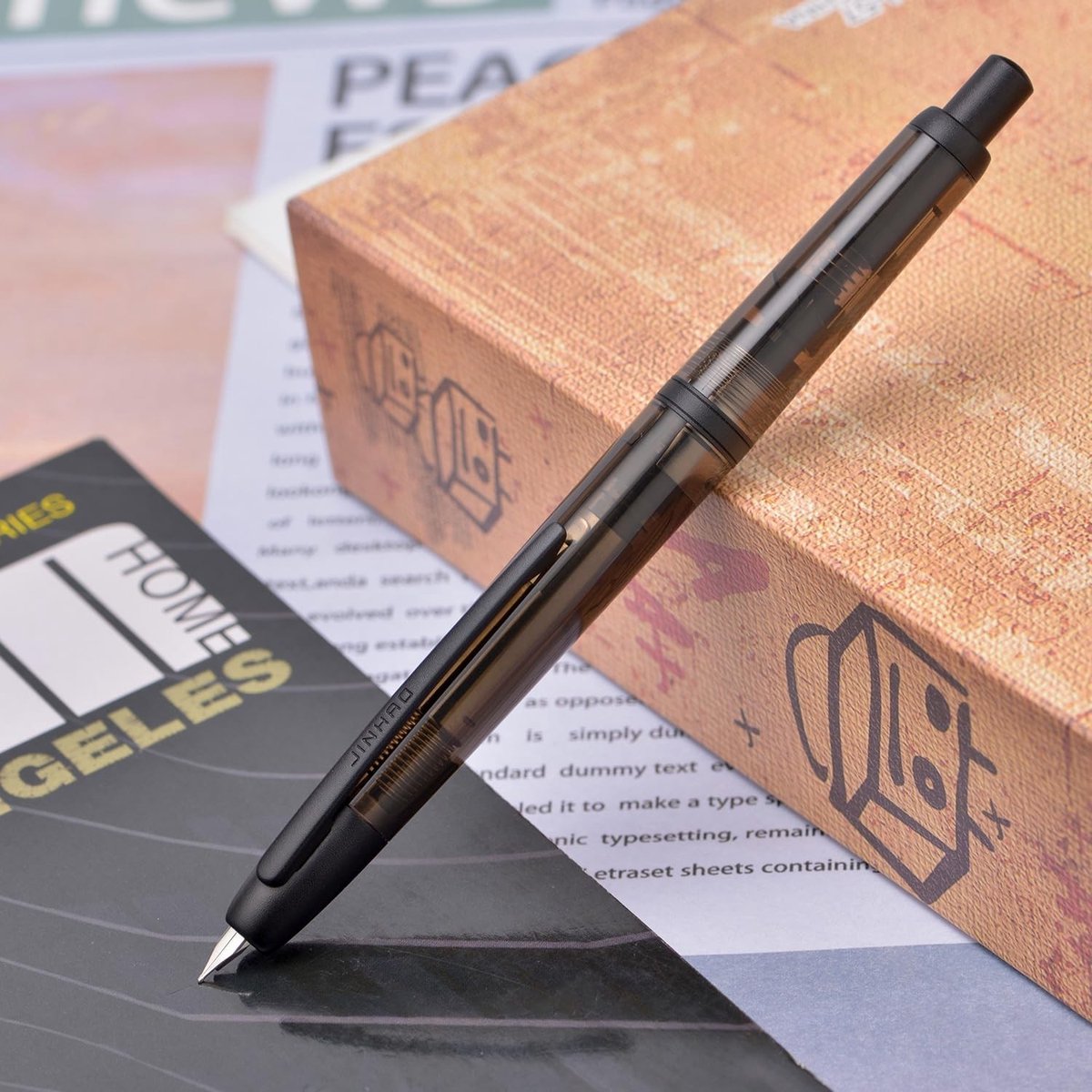 Transparante vulpen met retractable extra fijne nib en inktconverter set, zwart clip, ideaal voor schrijven en tekenen