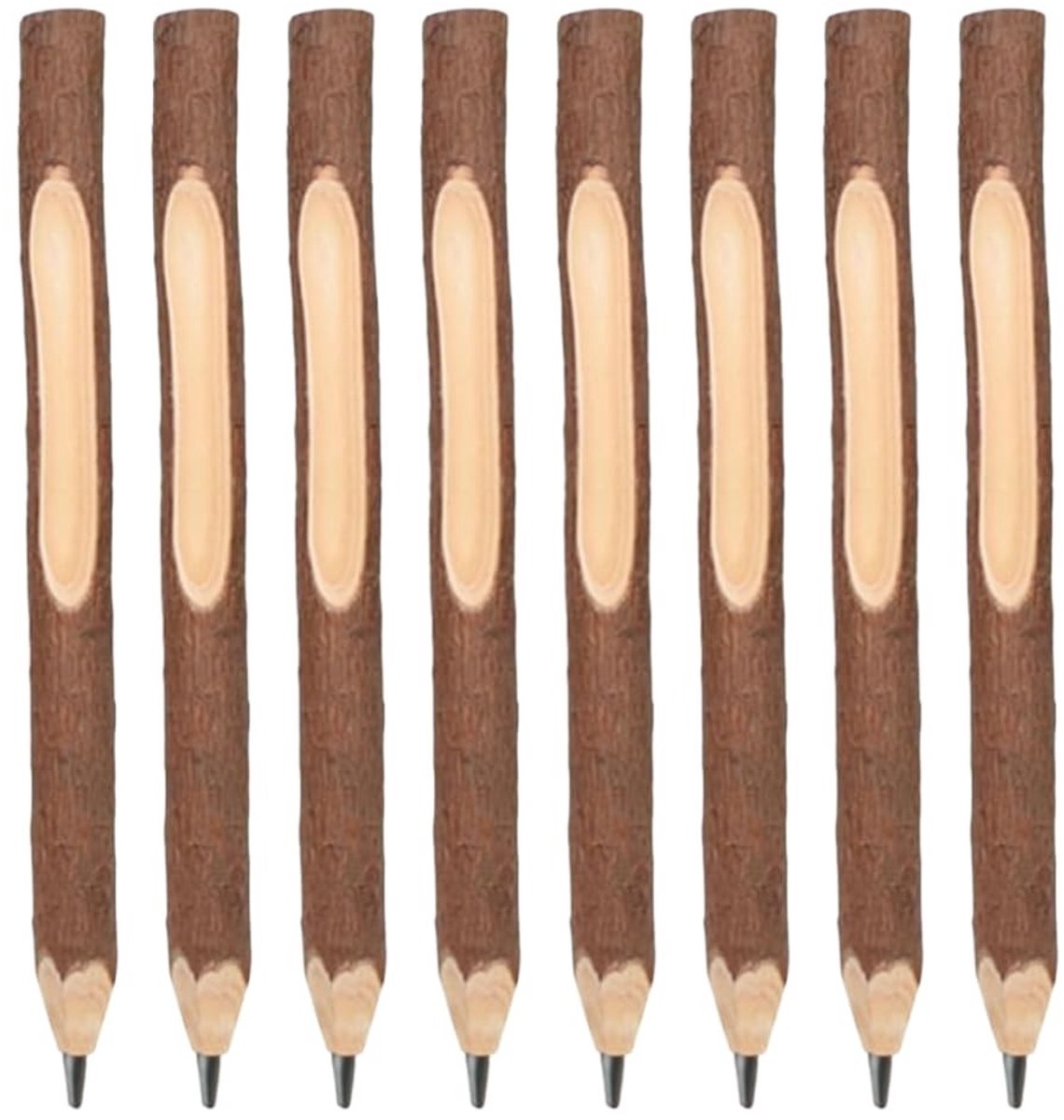 SolidKeus - Set van 8 Handgemaakte Houten Potloden met Natuurlijke Schors