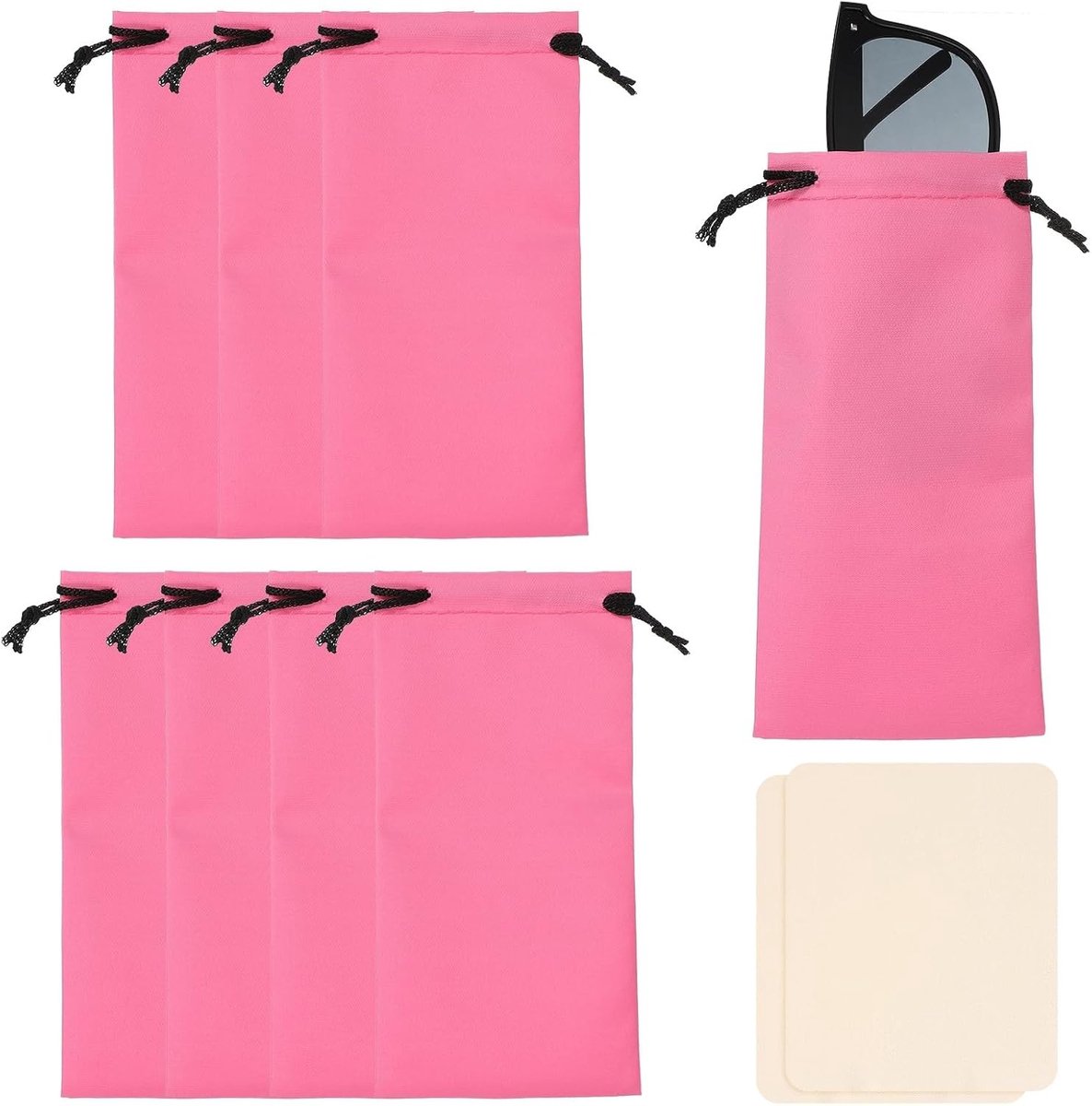 8 x Draagbare brillenkokers van polyester, 17,8 x 8,9 cm, inclusief 2 reinigingsdoeken, ideaal voor zonnebrillen en bescherming, roze